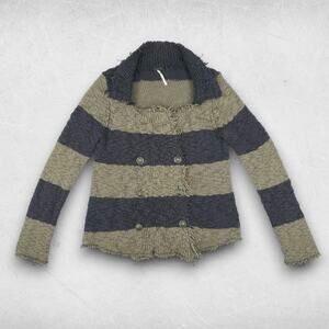 Free People Cardigan Women S Olive Charcoal Double Breasted Raw Fringe Boho